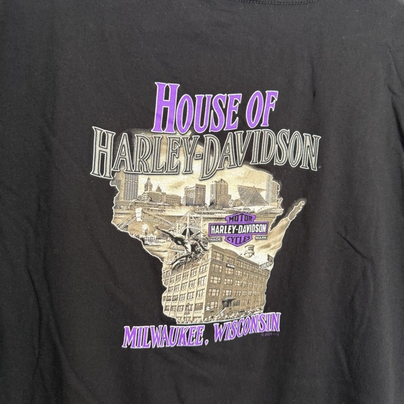 Harley Davidson Short Sleeve Shirt Womens Medium Black Purple Metallic Wisconsin - Picture 6 of 9